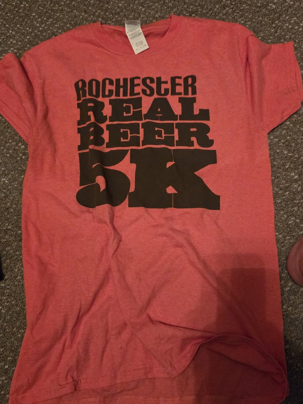 Gildan Red Short Sleeve Tee with Black 'Rochester Real Beer 5K' Graphic